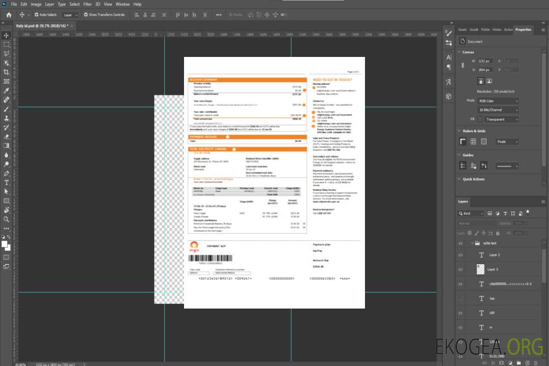 Nouvelle-Galles du Sud (NSW) Facture commerciale du service public d'électricité d'origine, SCR, page 2 template